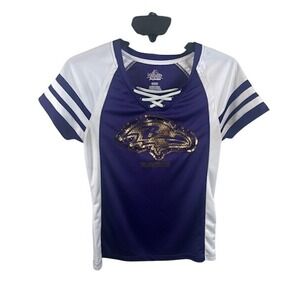 Majestic Ravens Sequin Football Jersey Lace Up Top NFL Purple White‎ Size Small